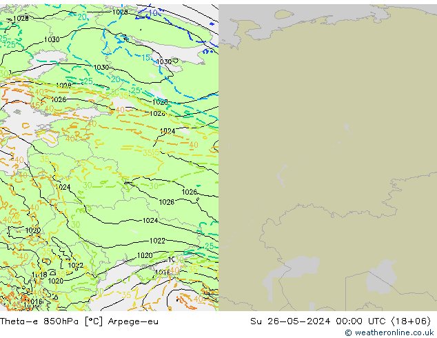 Theta-e 850hPa Arpege-eu Su 26.05.2024 00 UTC