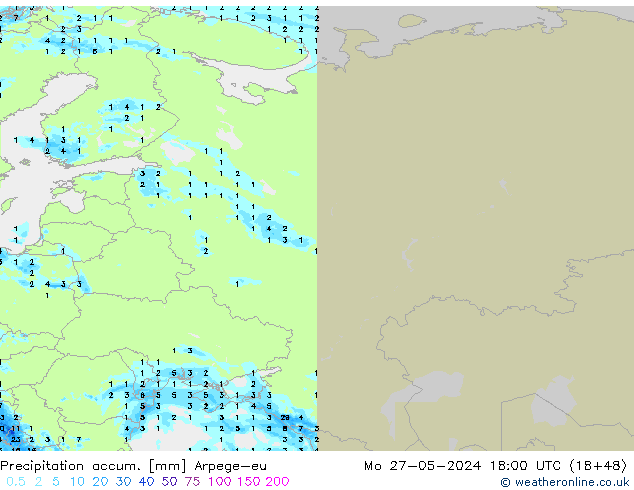 Précipitation accum. Arpege-eu lun 27.05.2024 18 UTC