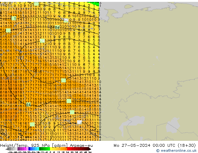 Géop./Temp. 925 hPa Arpege-eu lun 27.05.2024 00 UTC