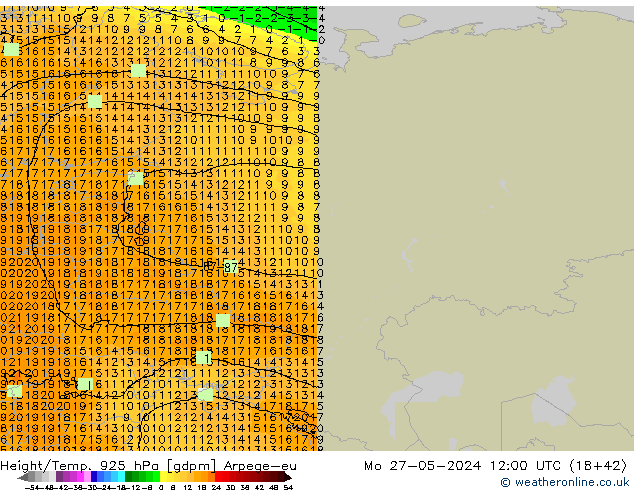 Height/Temp. 925 гПа Arpege-eu пн 27.05.2024 12 UTC