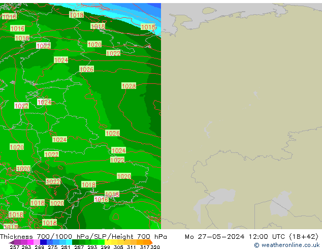 Dikte700-1000 hPa Arpege-eu ma 27.05.2024 12 UTC