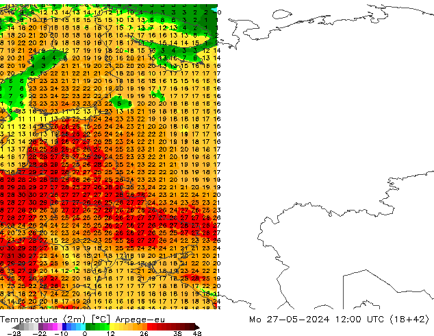 Sıcaklık Haritası (2m) Arpege-eu Pzt 27.05.2024 12 UTC