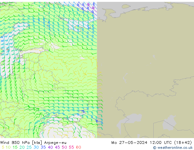 Rüzgar 850 hPa Arpege-eu Pzt 27.05.2024 12 UTC