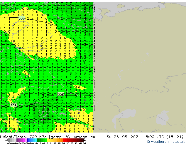 Height/Temp. 700 гПа Arpege-eu Вс 26.05.2024 18 UTC