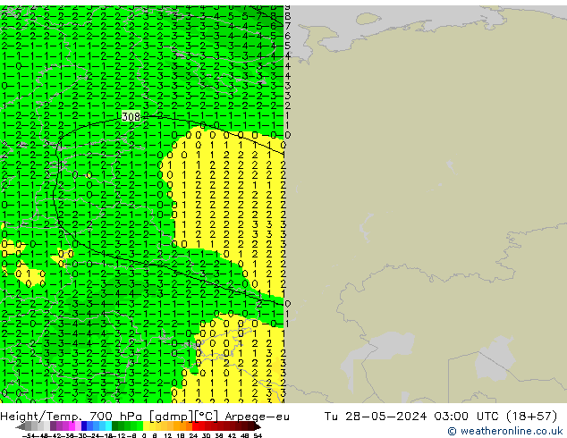 Height/Temp. 700 гПа Arpege-eu вт 28.05.2024 03 UTC