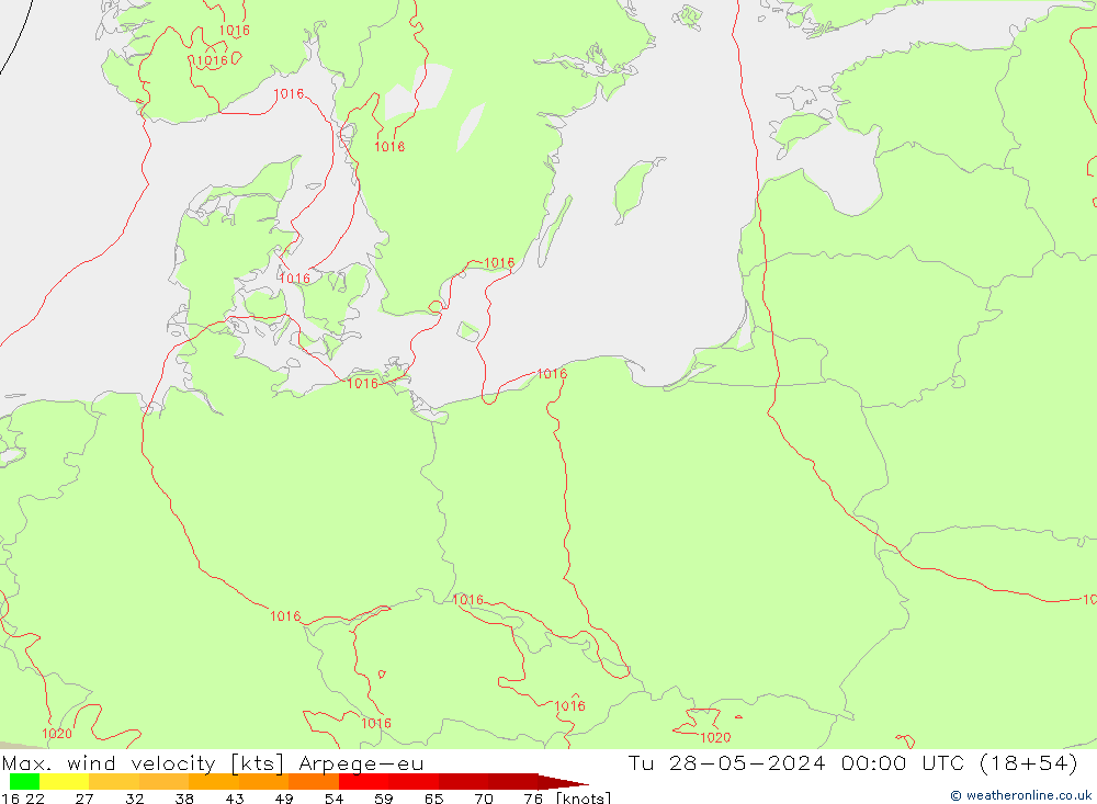 Max. wind velocity Arpege-eu mar 28.05.2024 00 UTC