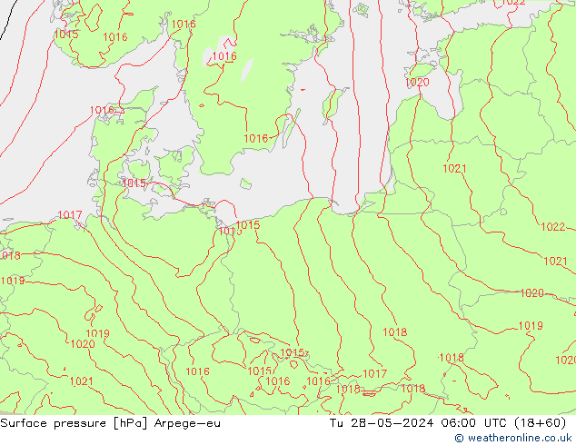 Atmosférický tlak Arpege-eu Út 28.05.2024 06 UTC