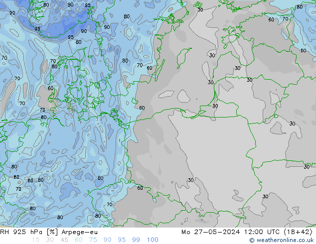 RH 925 гПа Arpege-eu пн 27.05.2024 12 UTC