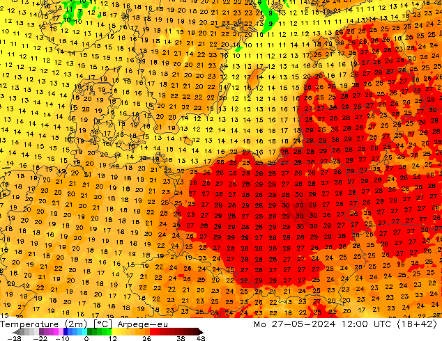 Temperatura (2m) Arpege-eu Seg 27.05.2024 12 UTC