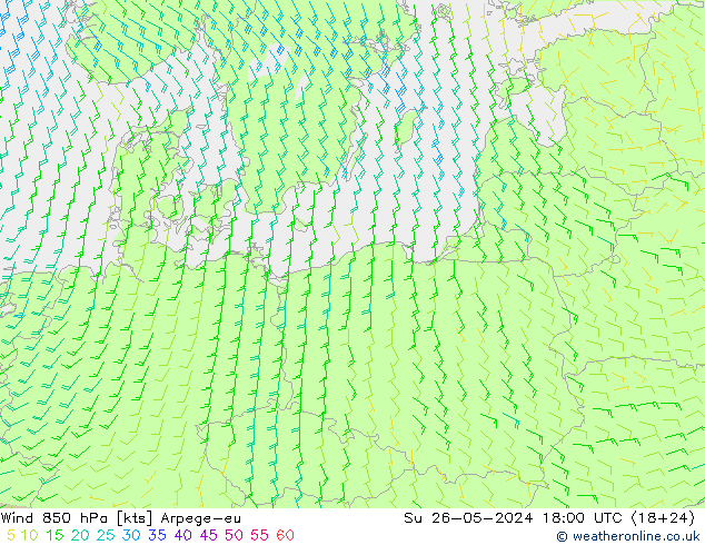 Wind 850 hPa Arpege-eu Su 26.05.2024 18 UTC