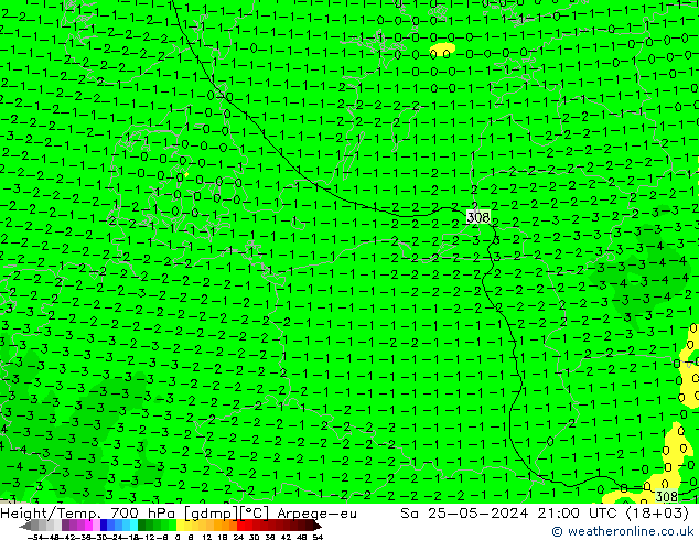 Géop./Temp. 700 hPa Arpege-eu sam 25.05.2024 21 UTC