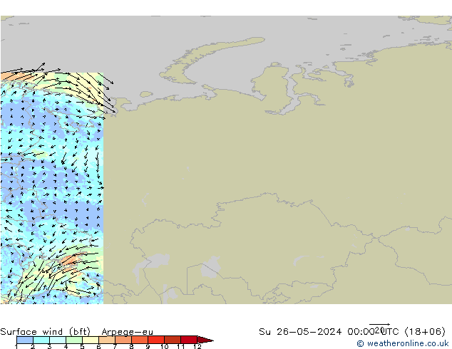 wiatr 10 m (bft) Arpege-eu nie. 26.05.2024 00 UTC