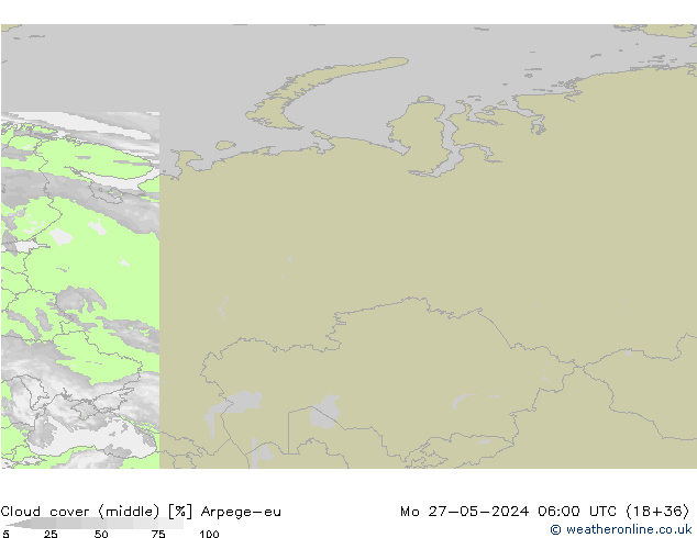 oblačnosti uprostřed Arpege-eu Po 27.05.2024 06 UTC