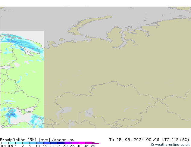 Precipitation (6h) Arpege-eu Tu 28.05.2024 06 UTC