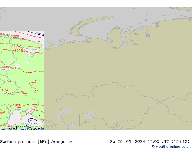 Atmosférický tlak Arpege-eu Ne 26.05.2024 12 UTC