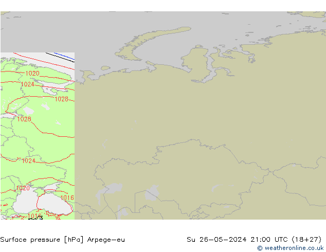 Pressione al suolo Arpege-eu dom 26.05.2024 21 UTC