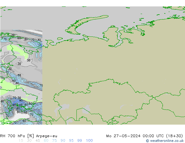 RH 700 hPa Arpege-eu Mo 27.05.2024 00 UTC