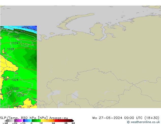 SLP/Temp. 850 hPa Arpege-eu Mo 27.05.2024 00 UTC