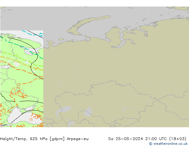 Height/Temp. 925 гПа Arpege-eu сб 25.05.2024 21 UTC