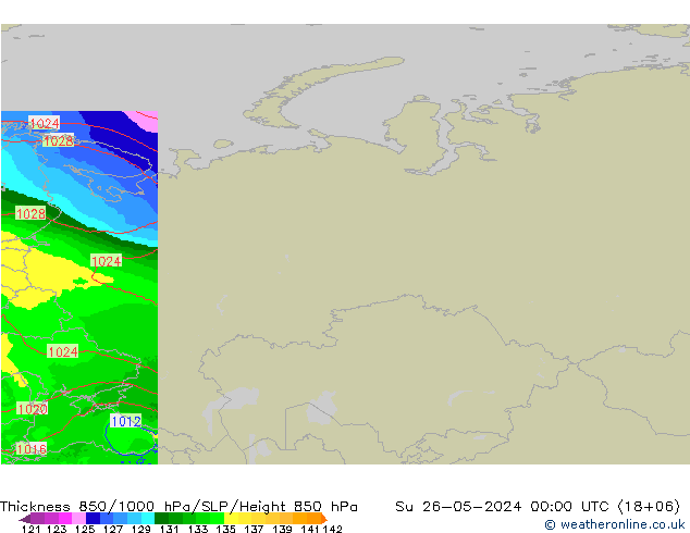 Thck 850-1000 hPa Arpege-eu dom 26.05.2024 00 UTC