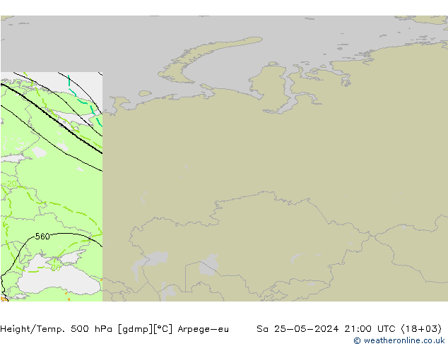 Height/Temp. 500 гПа Arpege-eu сб 25.05.2024 21 UTC