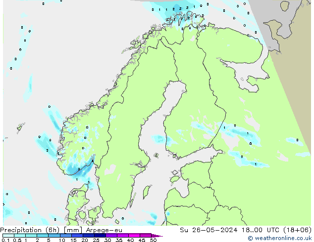 Precipitación (6h) Arpege-eu dom 26.05.2024 00 UTC