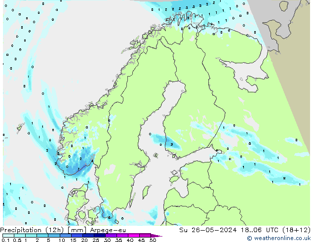 осадки (12h) Arpege-eu Вс 26.05.2024 06 UTC