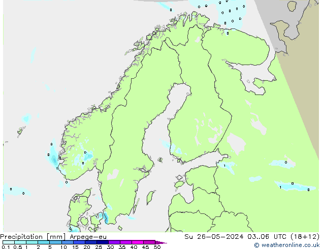 Precipitazione Arpege-eu dom 26.05.2024 06 UTC