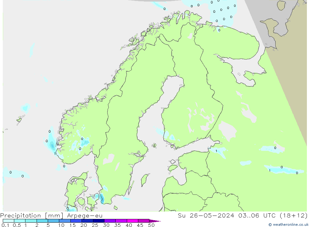 Precipitazione Arpege-eu dom 26.05.2024 06 UTC