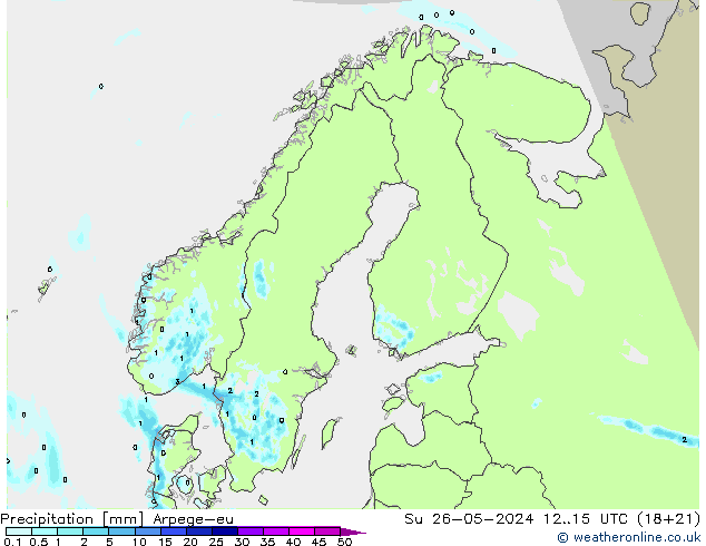 Precipitazione Arpege-eu dom 26.05.2024 15 UTC