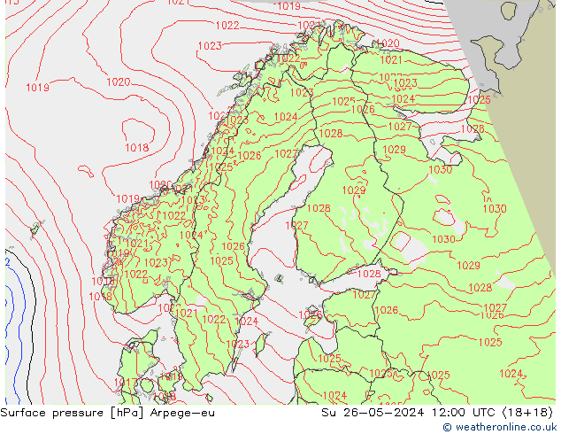 Surface pressure Arpege-eu Su 26.05.2024 12 UTC