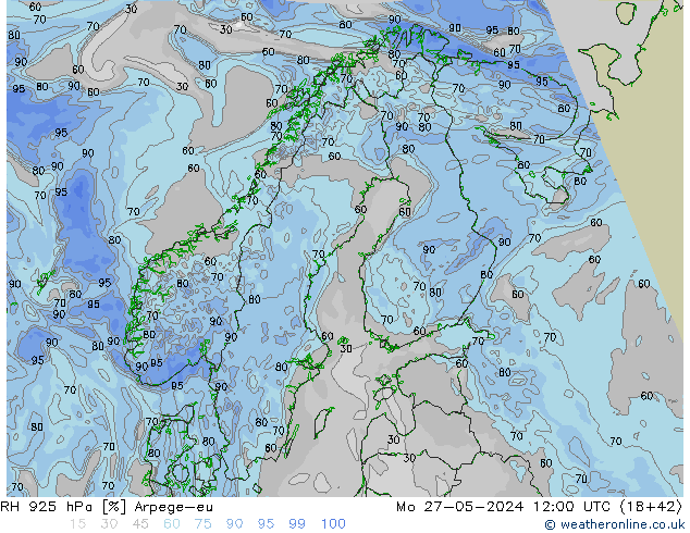 RH 925 гПа Arpege-eu пн 27.05.2024 12 UTC