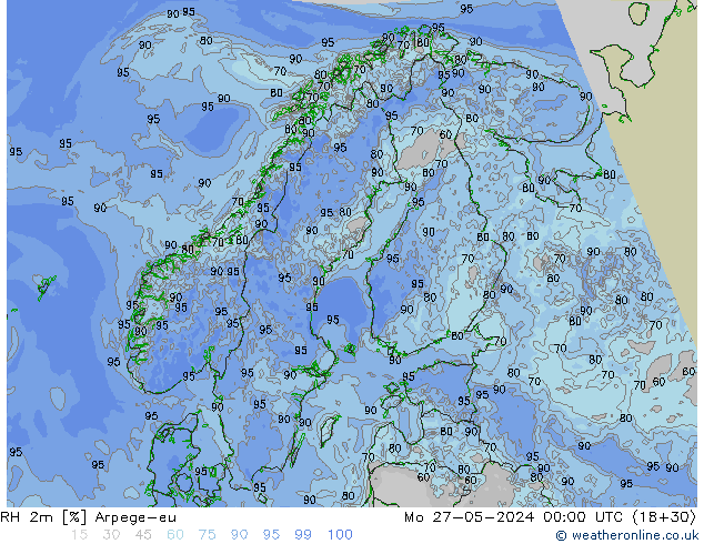 RH 2m Arpege-eu Mo 27.05.2024 00 UTC