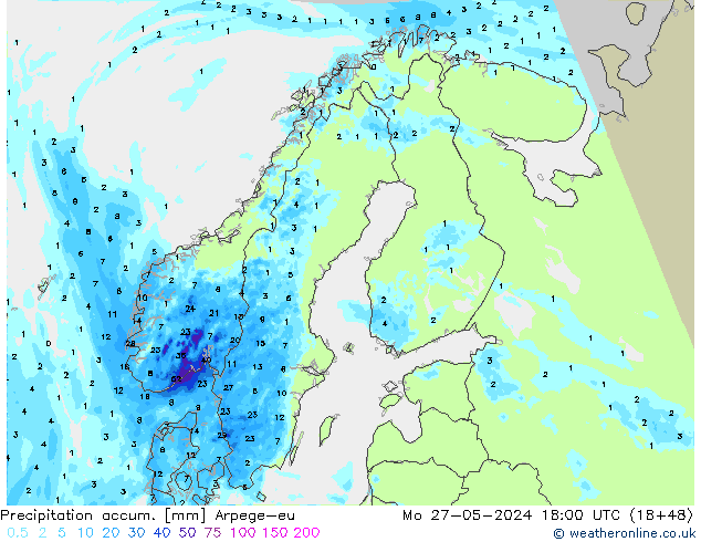 Precipitation accum. Arpege-eu Seg 27.05.2024 18 UTC