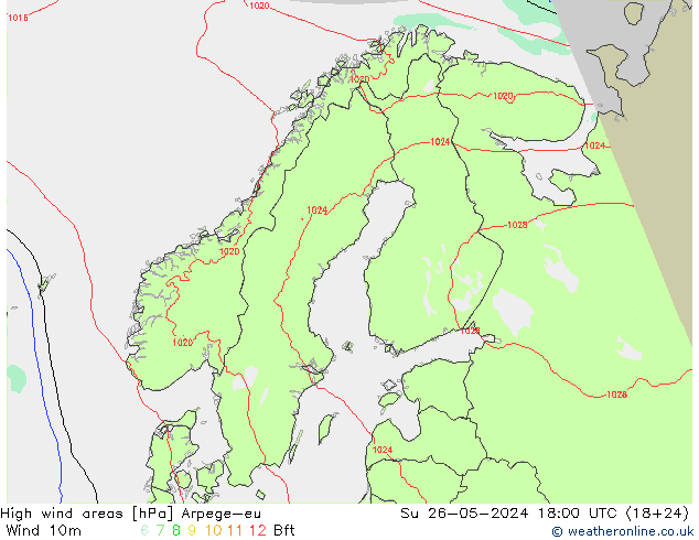 High wind areas Arpege-eu dim 26.05.2024 18 UTC