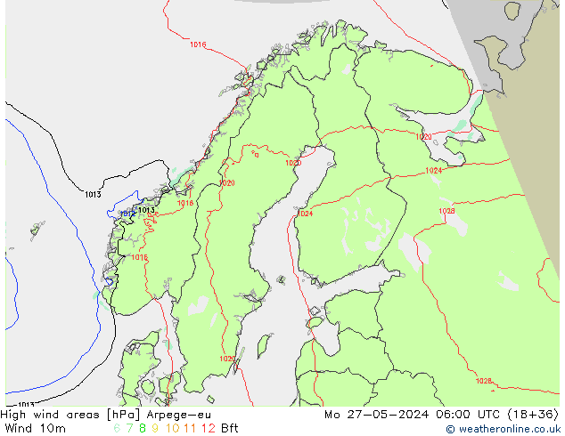 Windvelden Arpege-eu ma 27.05.2024 06 UTC