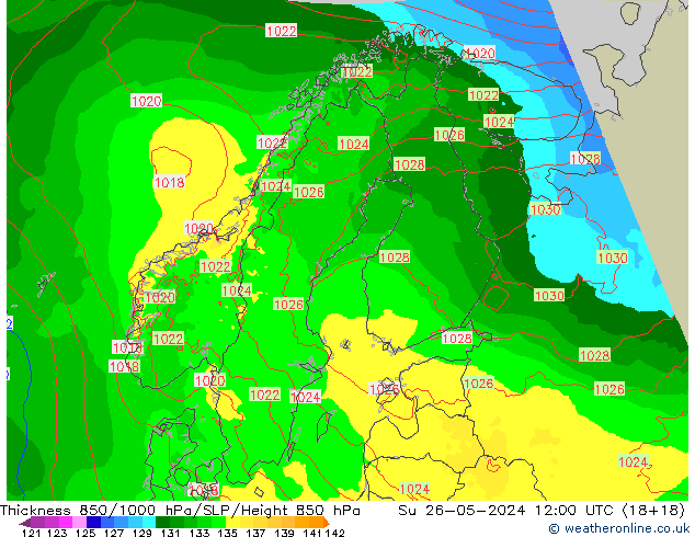 Thck 850-1000 hPa Arpege-eu Dom 26.05.2024 12 UTC