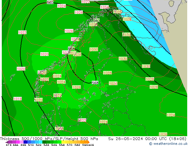 Schichtdicke 500-1000 hPa Arpege-eu So 26.05.2024 00 UTC