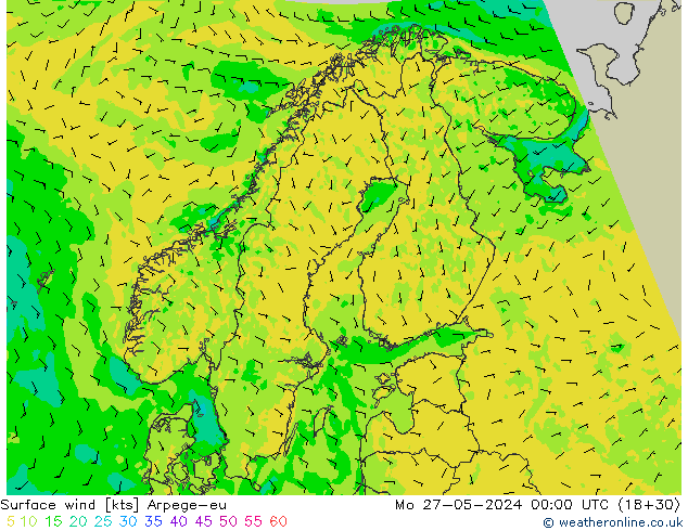 Surface wind Arpege-eu Mo 27.05.2024 00 UTC