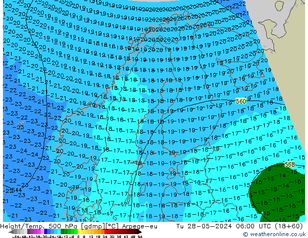 Geop./Temp. 500 hPa Arpege-eu mar 28.05.2024 06 UTC