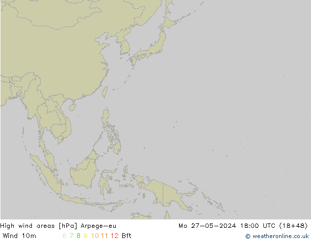 High wind areas Arpege-eu Mo 27.05.2024 18 UTC