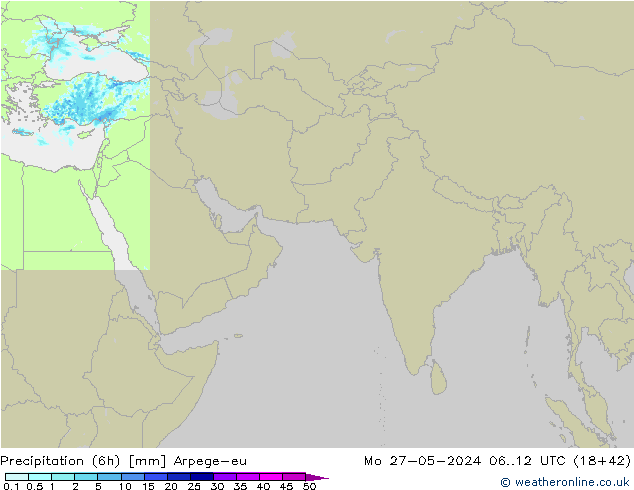 Precipitation (6h) Arpege-eu Mo 27.05.2024 12 UTC