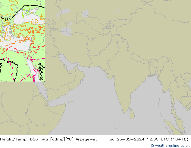 Height/Temp. 850 hPa Arpege-eu nie. 26.05.2024 12 UTC