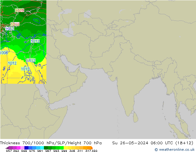 Thck 700-1000 hPa Arpege-eu Su 26.05.2024 06 UTC