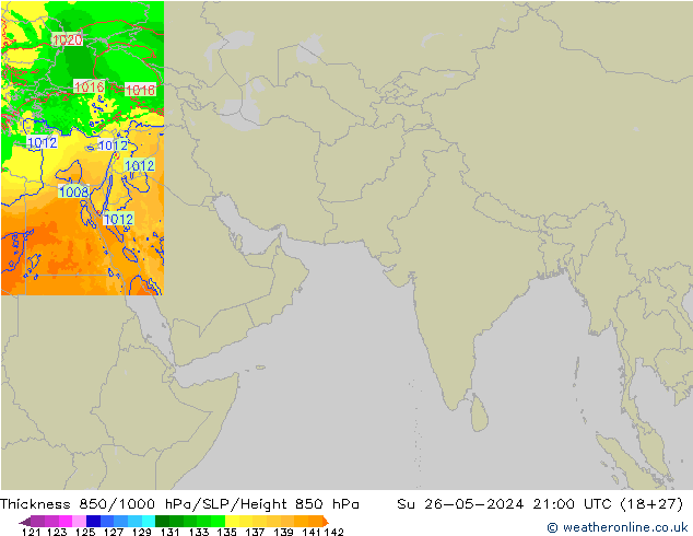 Thck 850-1000 hPa Arpege-eu dom 26.05.2024 21 UTC