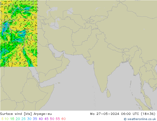 Surface wind Arpege-eu Mo 27.05.2024 06 UTC
