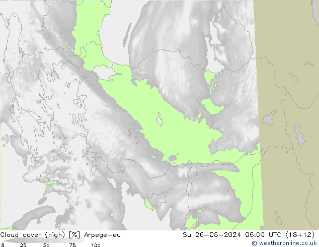 Cloud cover (high) Arpege-eu Su 26.05.2024 06 UTC