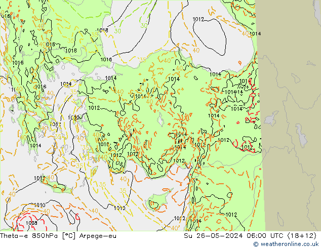 Theta-e 850hPa Arpege-eu dim 26.05.2024 06 UTC