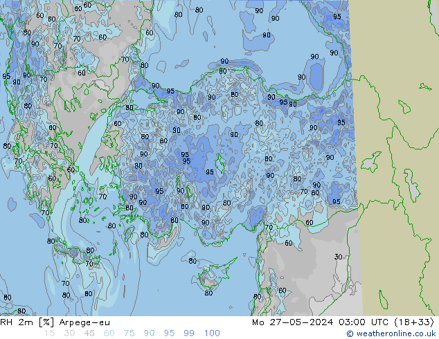 RH 2m Arpege-eu Mo 27.05.2024 03 UTC