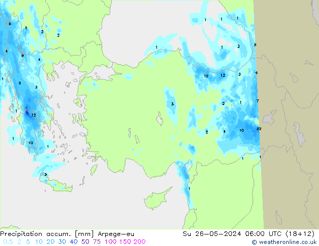 Precipitation accum. Arpege-eu  26.05.2024 06 UTC